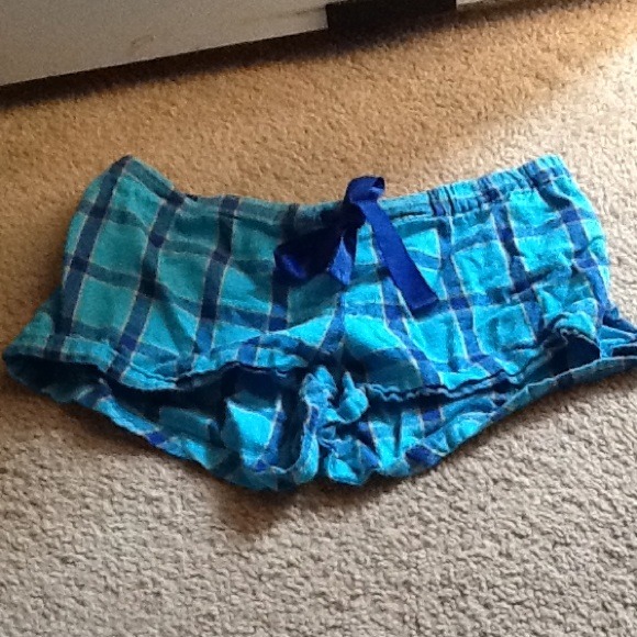 PLAID BLUE YELLOW Boxer Pajama PJ Shorts SMALL