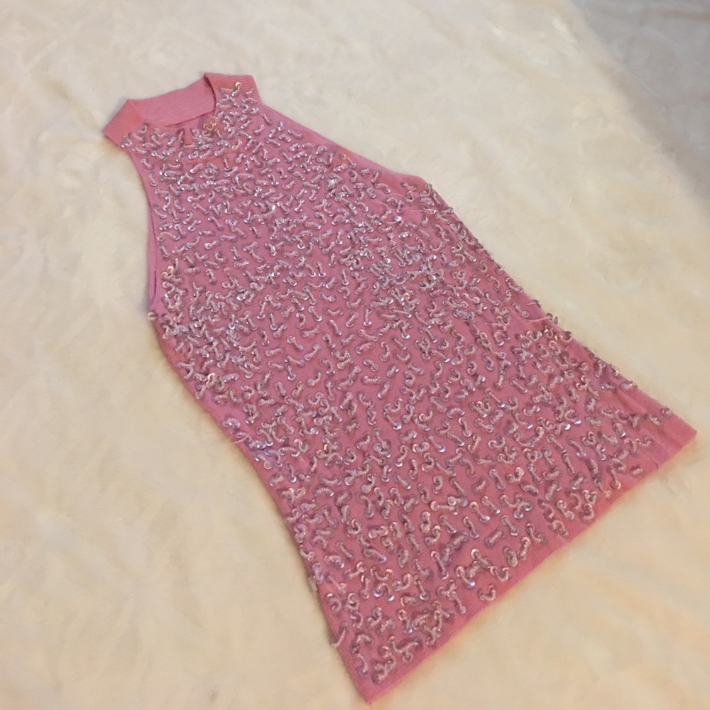 Pink Sequined Beaded Tank