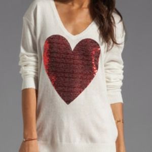 Wildfox Sequin White Label Heart Sweater in Cream