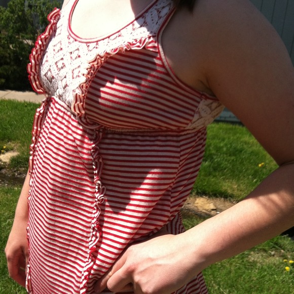 *Bundled*Red and Cream Striped Babydoll Tunic - Picture 2 of 3
