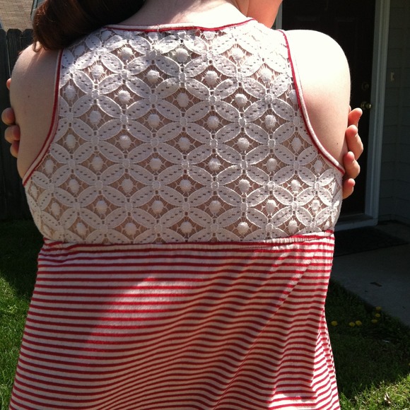 *Bundled*Red and Cream Striped Babydoll Tunic - Picture 3 of 3