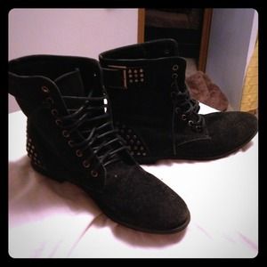 Black suede short combat boots