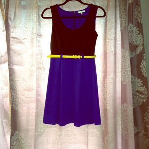 Blue and black colorblock A-line dress w/ belt