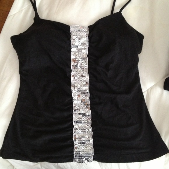 Blk spaghetti strap tank w sequence - Picture 1 of 2