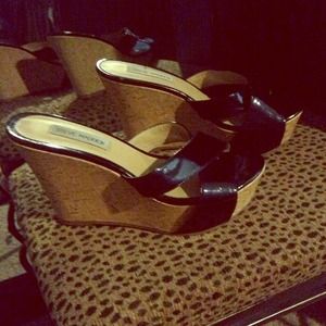 Steve Madden black strap cork wedge sandal