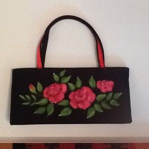 Satin hand painted handbag