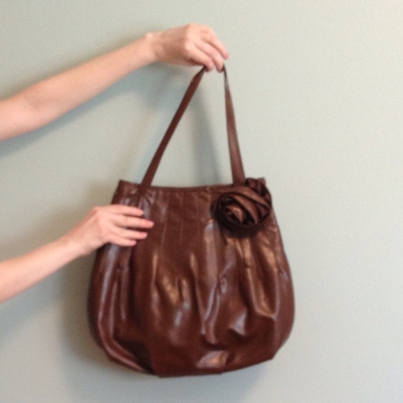 Brown faux leather rose hobo bag