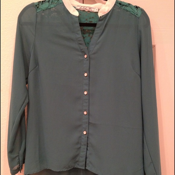 teal hi low sheer top