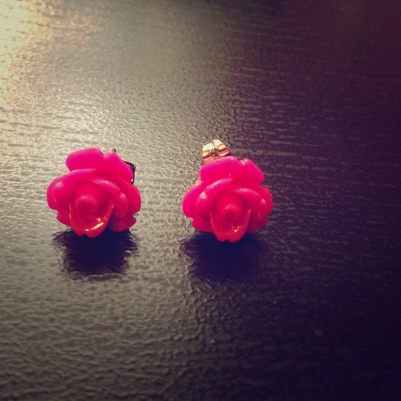 Hot Pink, yellow and teal Rose Earrings bundle