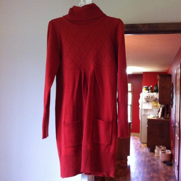 Beautiful orange turtleneck sweater dress!