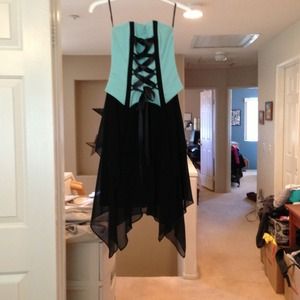 Strapless mint and black dress