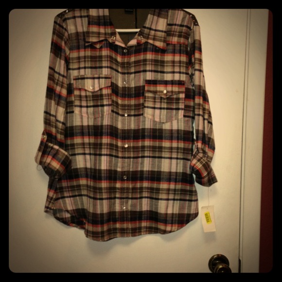 Living Doll Tops - Fun plaid flannel shirt with sequined detail
