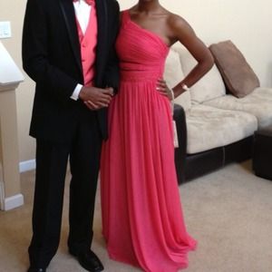Coral one shoulder prom dress