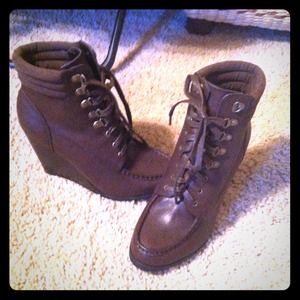 Brown wedge boots