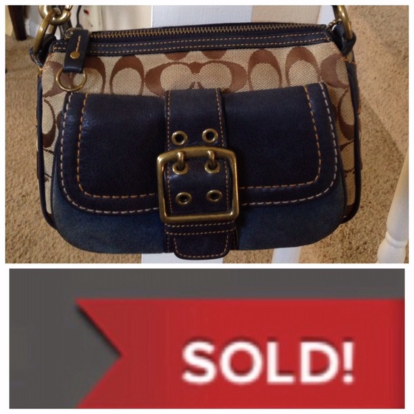SOLD Coach  Brown Tan & Blue Leather & Suede