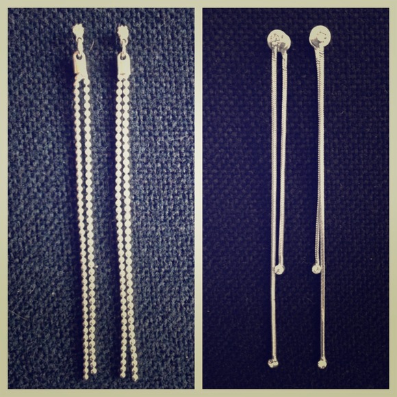 Double set silver string earrings