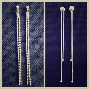 Double set silver string earrings