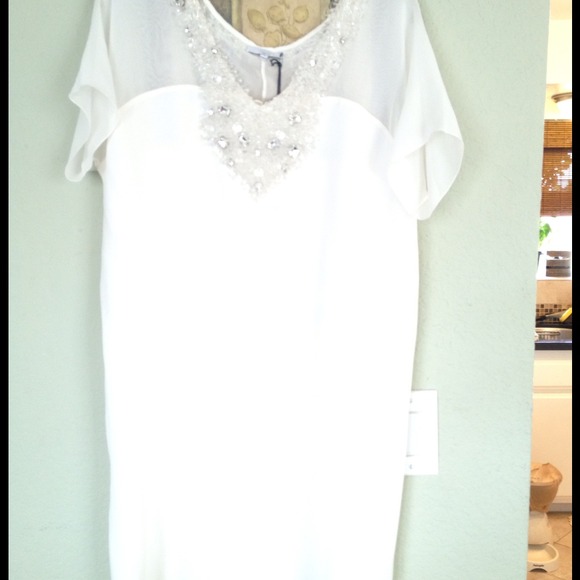 Cream beaded sheath dress