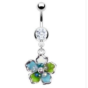 New Unique Blue Green Flower Navel Belly Ring