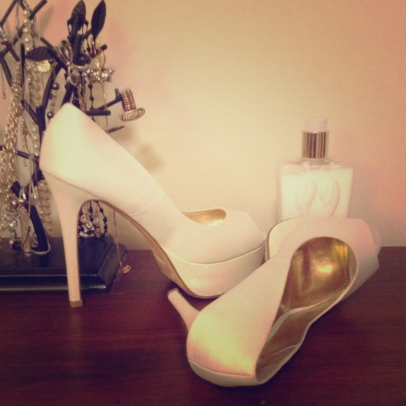 White Glitter Pumps