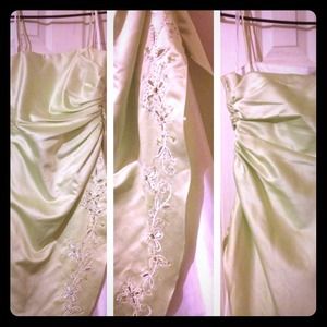 Green and white prom dress