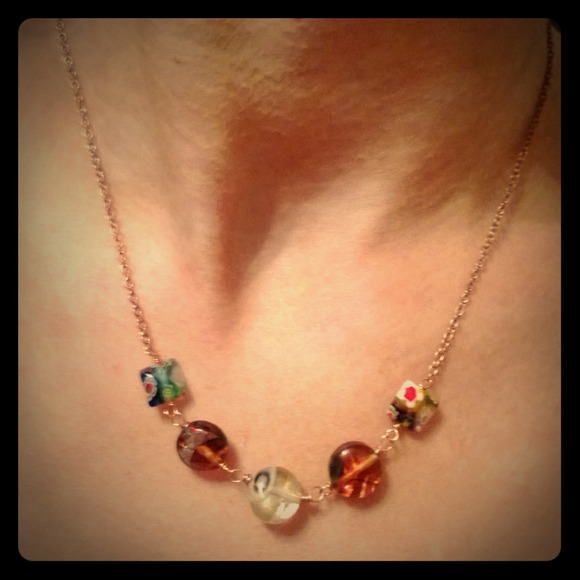 SOLD!!Handmade copper glass bead wrapped necklace