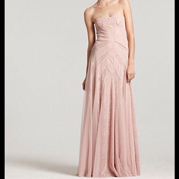 BCBGMAXAZRIA Strapless Ruched Center Gown