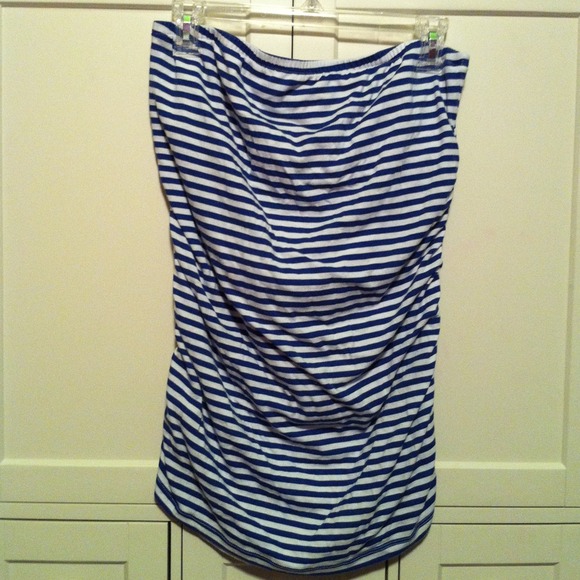 navy blue and white striped tube top