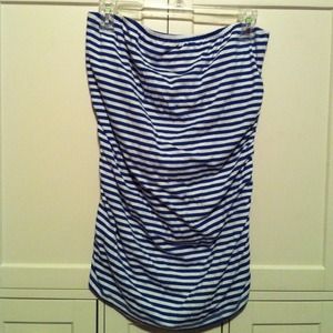 navy blue and white striped tube top