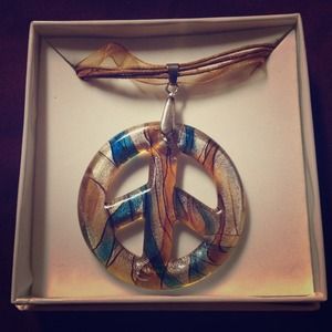 Glass peace sign necklace