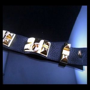 Black leather cuff bracelet with Gold hardware