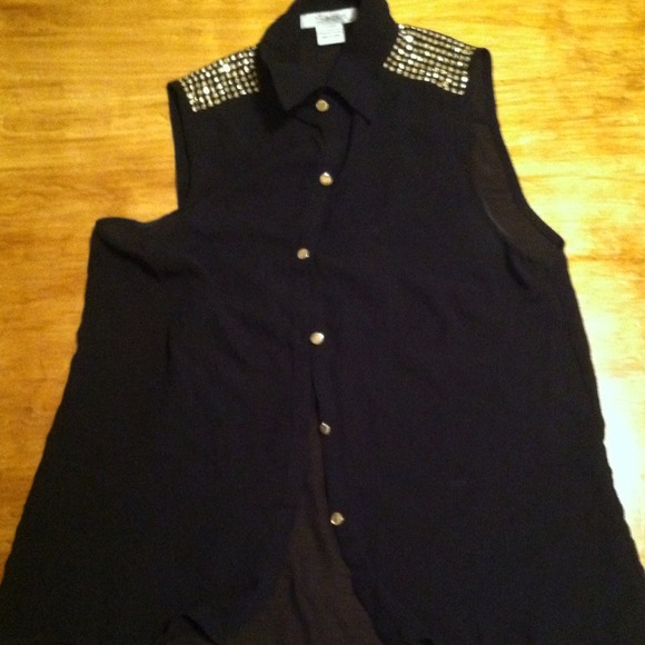 Sheer Black Top w Gold Detail - Picture 1 of 1