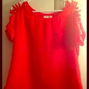Red open sleeves blouse