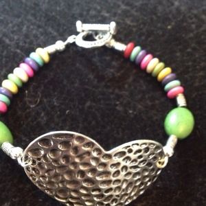 Colorful bead silver plated heart bracelet