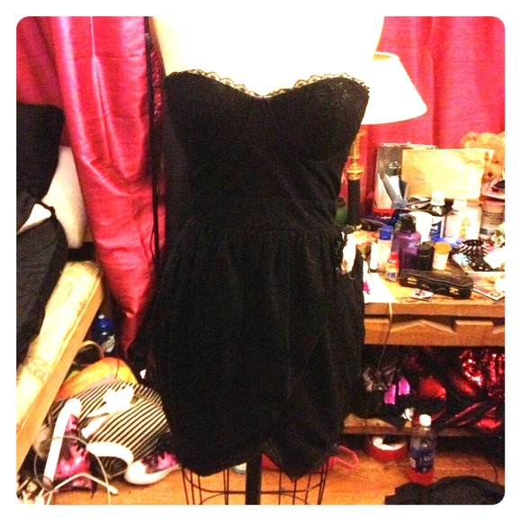 Cute little black lace dress with pink rose!