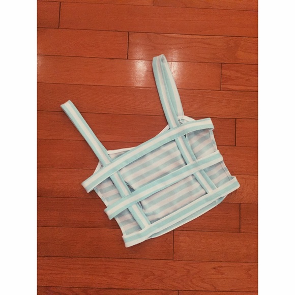 Mint crop top with caged back