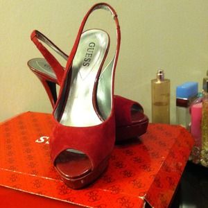 Guess Dark Red Suede sling back