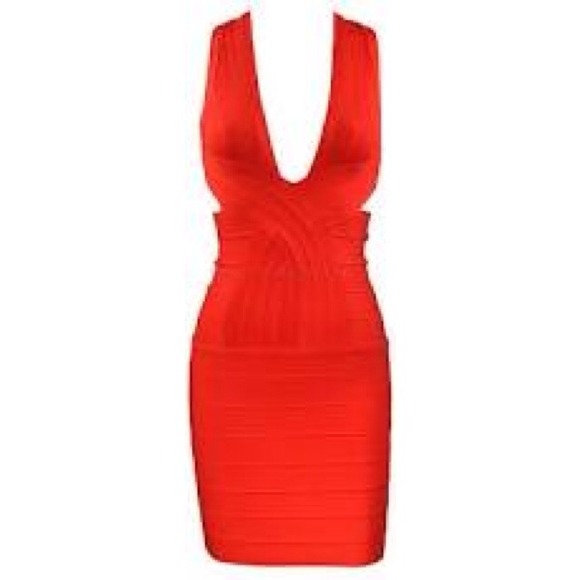 Red bandage dress.