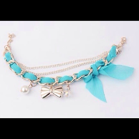 Blue Bow & Charms Gold Tone Bracelet - Picture 2 of 3