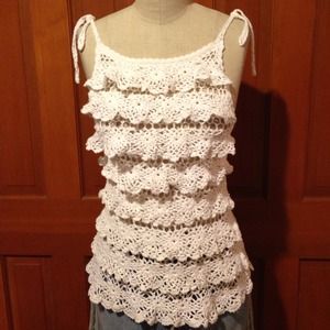 Cream crochet & ruffled halter. Pretty