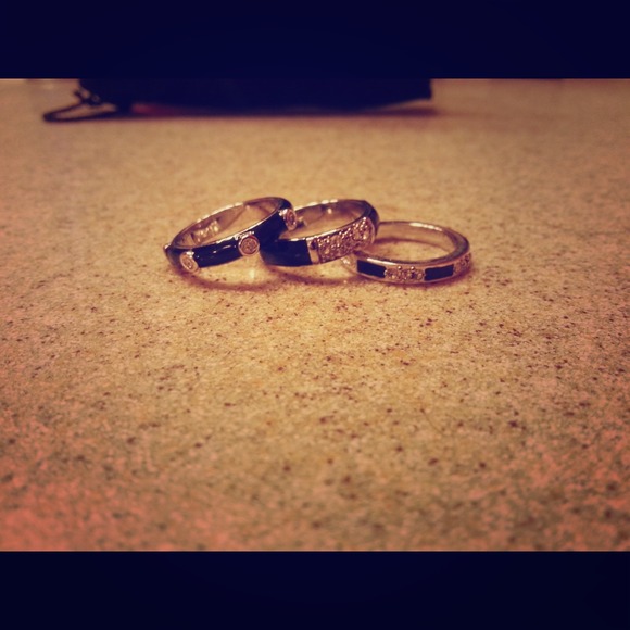 Noir Set of 3 Black Enamel and Crystal Stack Rings