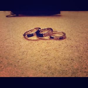 Noir Set of 3 Black Enamel and Crystal Stack Rings