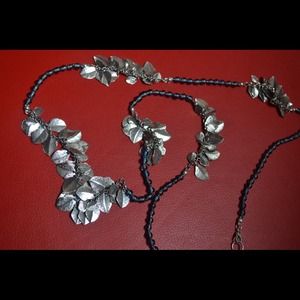 Leaf and glass bead necklace