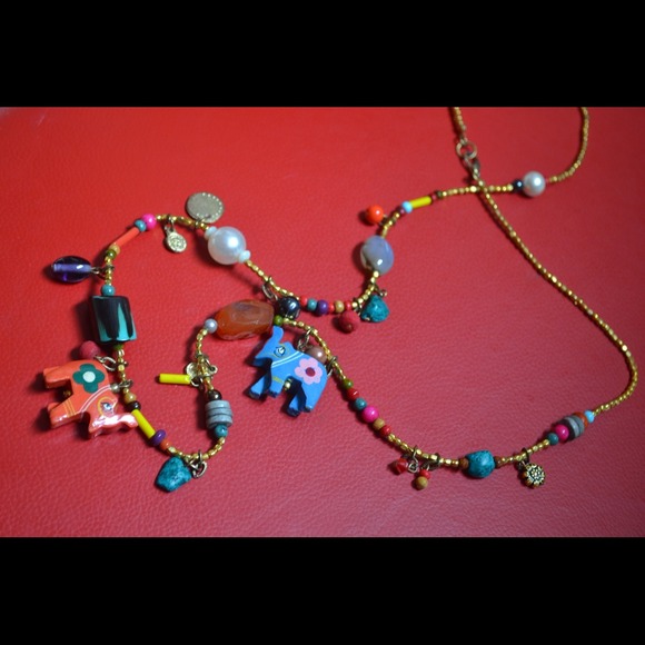 Elephant and glass bead necklace