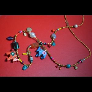 Elephant and glass bead necklace