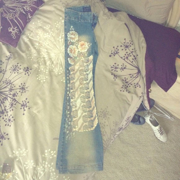 Flower print faded wide leg jeans - Picture 1 of 2