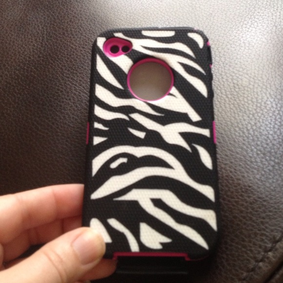 iPhone 4g protective phone case hot pink and zebra