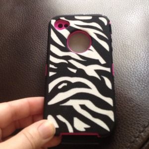 iPhone 4g protective phone case hot pink and zebra