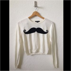Mustache crop sweater NWOT