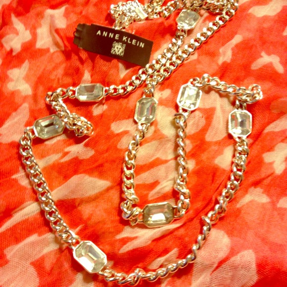 Anne Klein chain and gem long necklace
